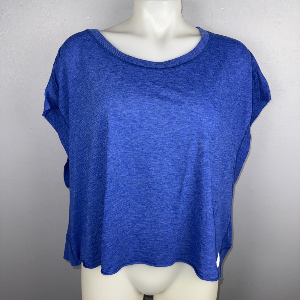 Free People FP Movement My Time Sapphire Blue Cutout Back Loose Tee Womens M